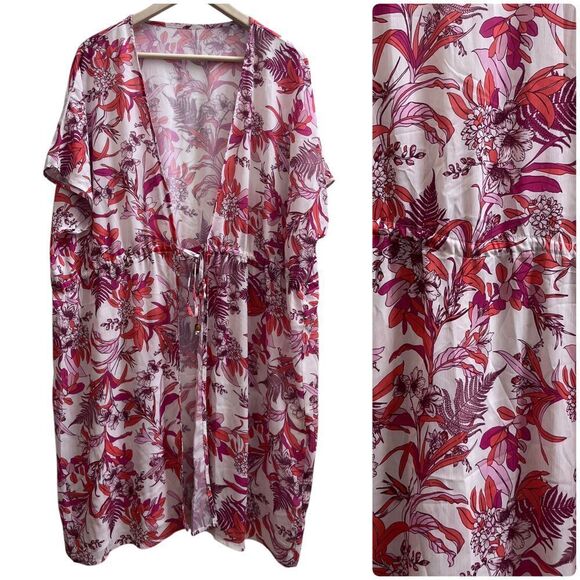 NWT Cupshe Open Front Elasticize Waist Tie Tropical Beach Cover Up Kimono XL - Picture 1 of 12